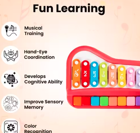 2 in 1 Musical Xylophone and Mini Piano for Kids - Educational Musical Instruments Toy Set for Babies, Non-Battery- Assorted Color