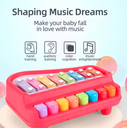 2 in 1 Musical Xylophone and Mini Piano for Kids - Educational Musical Instruments Toy Set for Babies, Non-Battery- Assorted Color