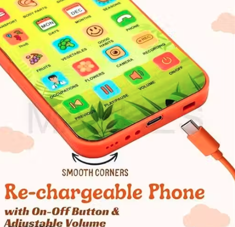EduPhone Screen-Free Learning Toy Phone for Kids | 28 Functions | Type-C Charging | Talking Educational Mobile Toy (2+ Years) (Hindi & English Version)