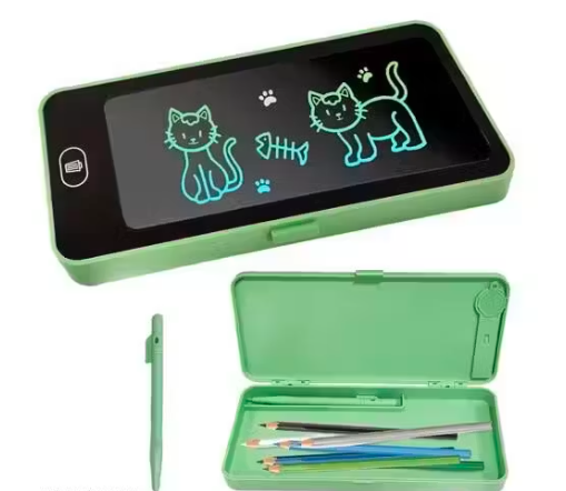 Writing Tablet Pencil Case for Kids – 2 in 1 LCD Digital Slate for Kids, E-Note Pad, Pencil Box for, Doodle Writing Board for School Going, Educational Toys -Multicolor