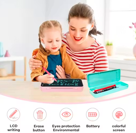 Writing Tablet Pencil Case for Kids – 2 in 1 LCD Digital Slate for Kids, E-Note Pad, Pencil Box for, Doodle Writing Board for School Going, Educational Toys -Multicolor