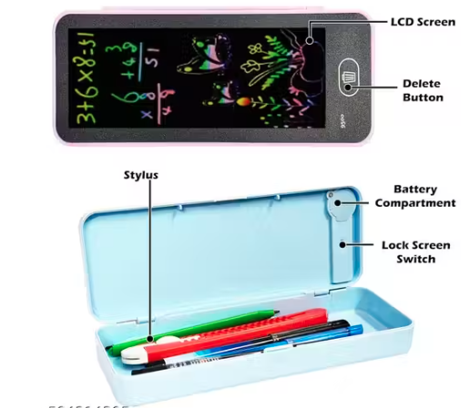 Writing Tablet Pencil Case for Kids – 2 in 1 LCD Digital Slate for Kids, E-Note Pad, Pencil Box for, Doodle Writing Board for School Going, Educational Toys -Multicolor