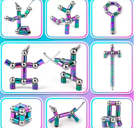 Rainbow color Magnetic Fidget Toy Pen-Fidget Toys For Eliminate Pressure Fidget Gadgets,Teenage Girls Boys-Toy Pen Decompression Modular Creativity Tools For Adult & Creative Toys For Kids
