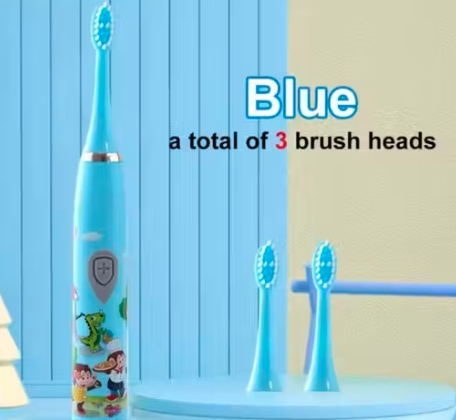 Kids Cartoon Electric Toothbrush with 2 Extra Brush Heads & Battery Included – Gentle Soft Bristles for Easy & Fun Brushing