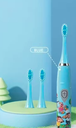 Kids Cartoon Electric Toothbrush with 2 Extra Brush Heads & Battery Included – Gentle Soft Bristles for Easy & Fun Brushing