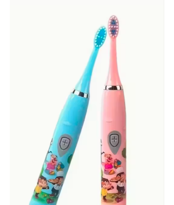 Kids Cartoon Electric Toothbrush with 2 Extra Brush Heads & Battery Included – Gentle Soft Bristles for Easy & Fun Brushing