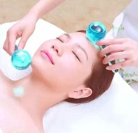 Pink Facial Ice Globes – Cooling Crystal Massage Rollers for Face, Neck & Eyes | Puffiness, Dark Circles, Wrinkles & Pore Minimizing | Anti-Aging Soothing Skin Care Tool for Radiance & Firmness (PACK OF 1)
