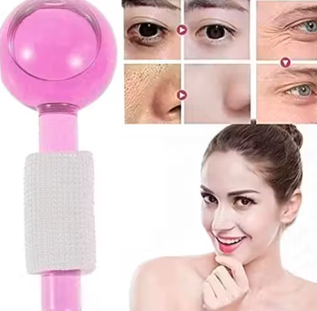 Pink Facial Ice Globes – Cooling Crystal Massage Rollers for Face, Neck & Eyes | Puffiness, Dark Circles, Wrinkles & Pore Minimizing | Anti-Aging Soothing Skin Care Tool for Radiance & Firmness (PACK OF 1)